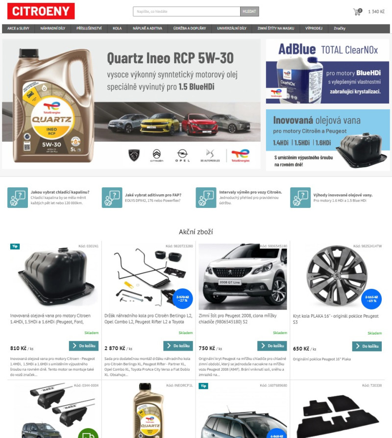 Prodám e-shop Citroeny.cz, obchod specializovaný na autodíly a příslušenství.