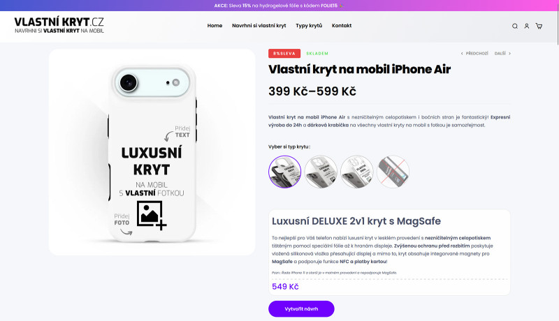 Vlastní Kryt & Mobilní Doplňky | 2 propojené zaběhlé e-shopy | Tiskárny pro vlastní potisk, Know How, automatizační scripty