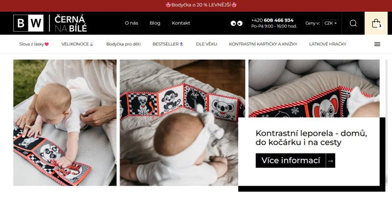E-shop s kontrastními hračkami Černá na bílé+soc.sítě